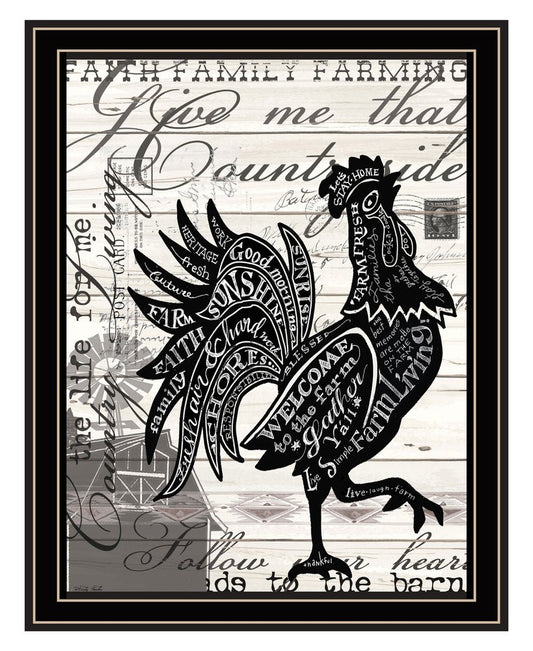 Faith Family Farming Rooster Black Framed Wall Art