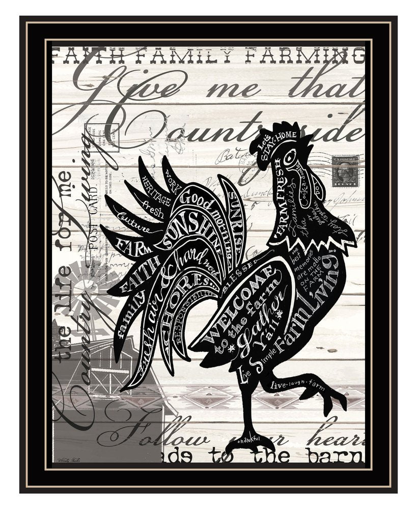 Faith Family Farming Rooster Black Framed Wall Art