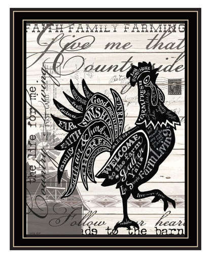 Faith Family Farming Rooster Black Framed Wall Art