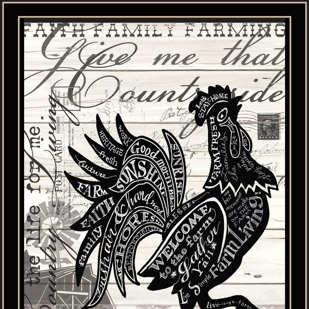 Faith Family Farming Rooster Black Framed Wall Art
