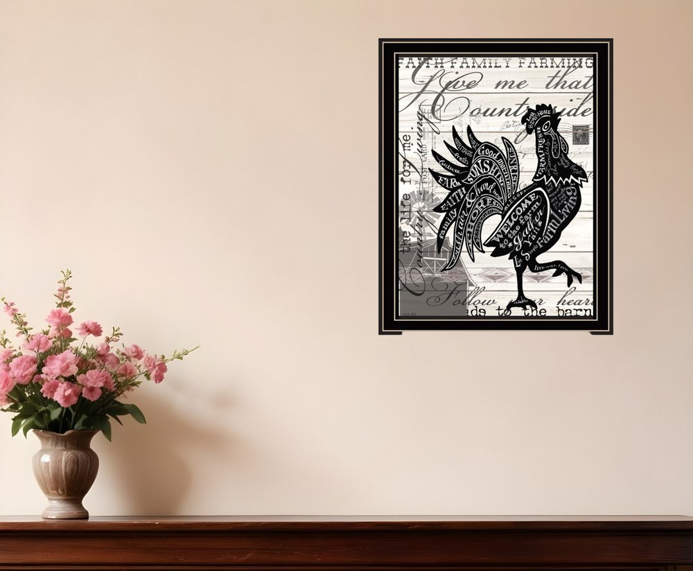 Faith Family Farming Rooster Black Framed Wall Art
