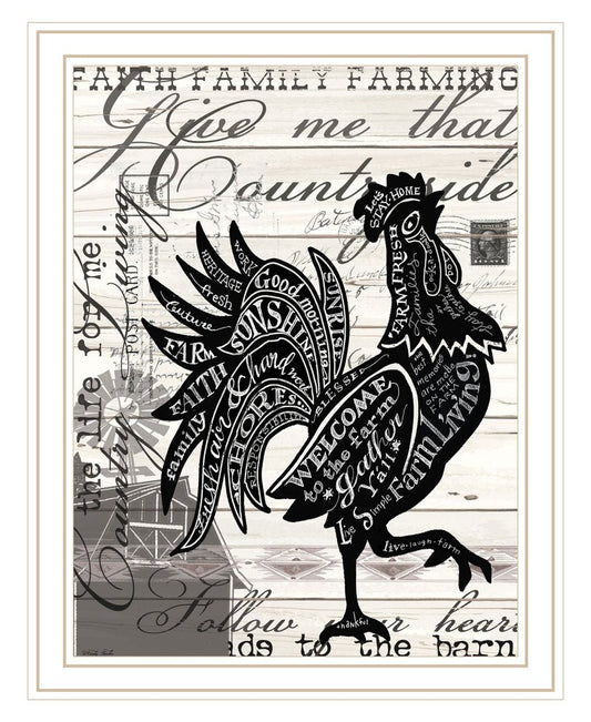 Faith Family Farm Rooster White Framed Wall Art