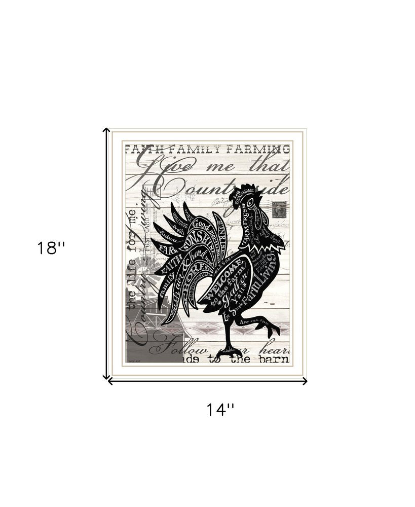 Faith Family Farm Rooster White Framed Wall Art
