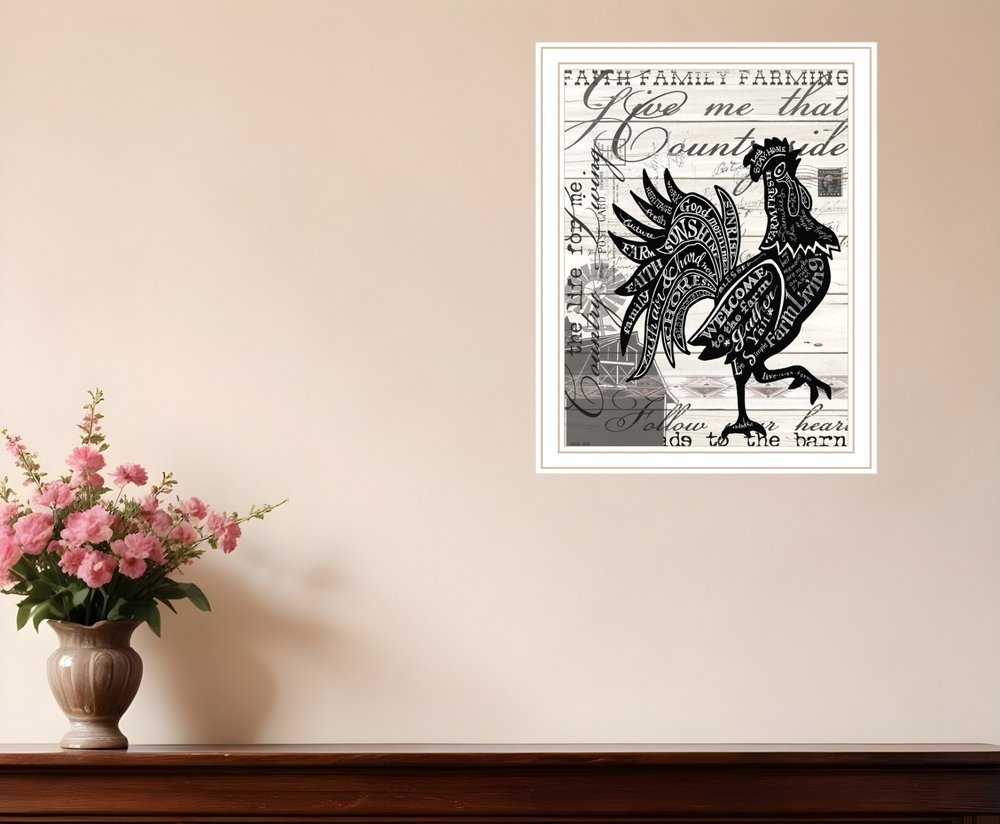 Faith Family Farm Rooster White Framed Wall Art