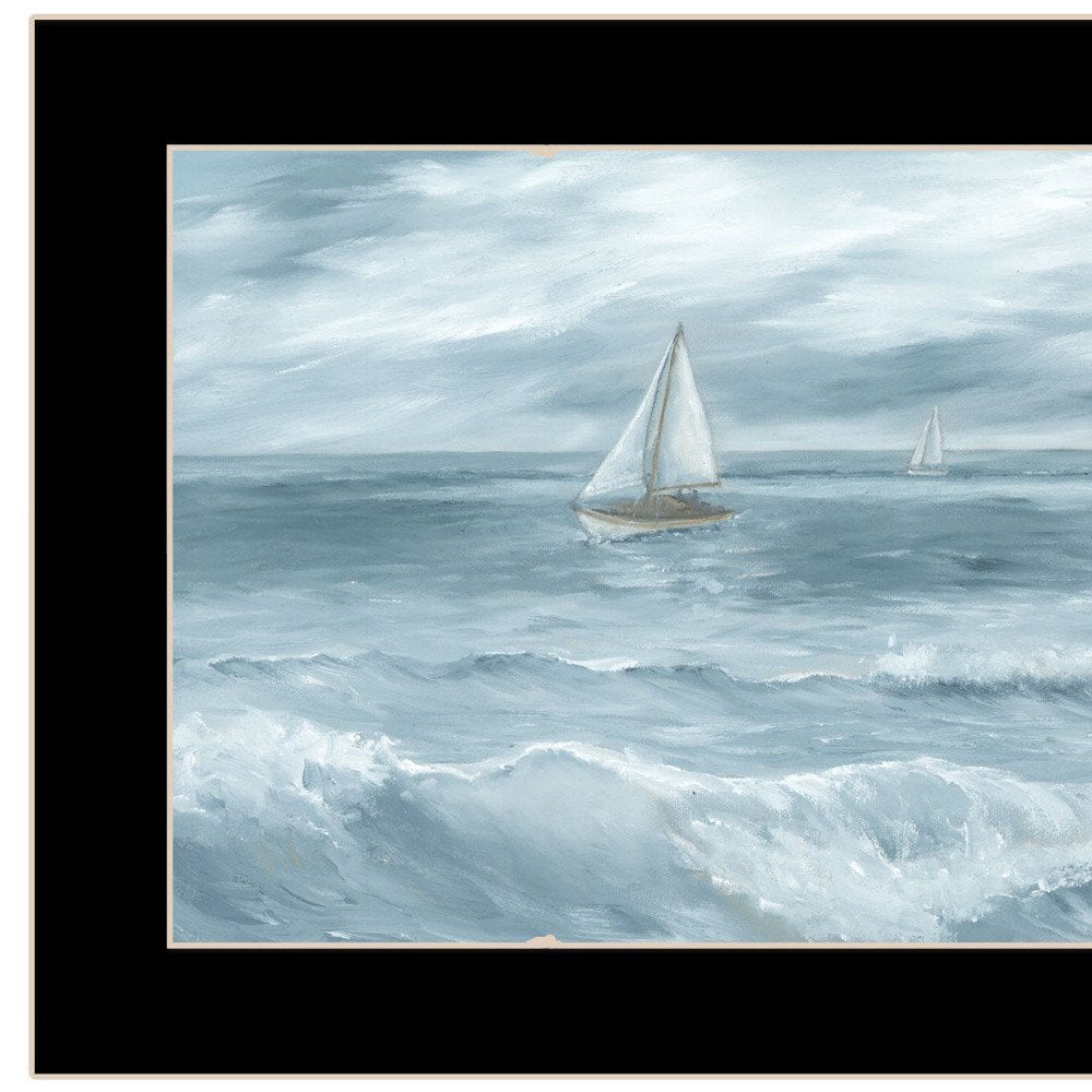 Three Sailboats Ocean Scene Black Framed Wall Art