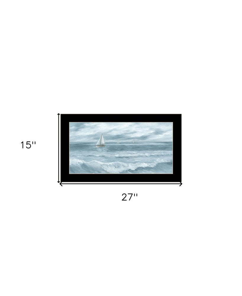 Three Sailboats Ocean Scene Black Framed Wall Art