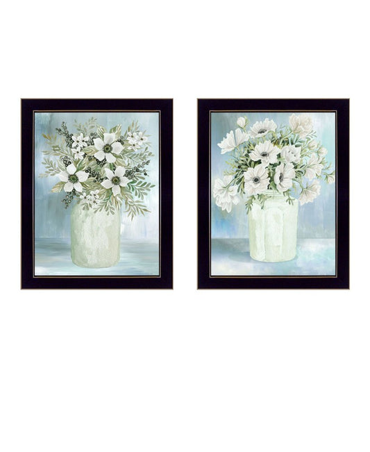 Set Of Two Country Crock of Florals and Berries Black Framed Wall Art