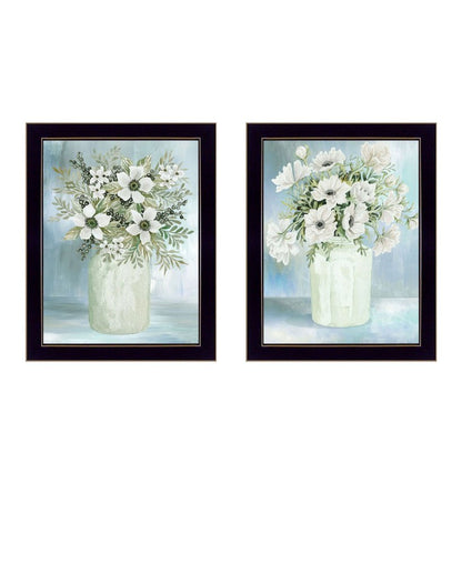 Set Of Two Country Crock of Florals and Berries Black Framed Wall Art
