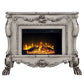 47" Bone Wood Ornate Carved Scrollwork Electric Free Standing Fireplace With Mantle