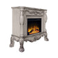 47" Bone Wood Ornate Carved Scrollwork Electric Free Standing Fireplace With Mantle