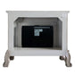 47" Bone Wood Ornate Carved Scrollwork Electric Free Standing Fireplace With Mantle