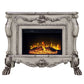 47" Bone Wood Ornate Carved Scrollwork Electric Free Standing Fireplace With Mantle