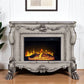 47" Bone Wood Ornate Carved Scrollwork Electric Free Standing Fireplace With Mantle