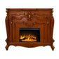 59" Brown Wood Ornate Carved Scrollwork Electric Fireplace With Mantle