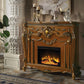 59" Brown Wood Ornate Carved Scrollwork Electric Fireplace With Mantle