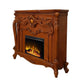 59" Brown Wood Ornate Carved Scrollwork Electric Fireplace With Mantle