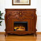 59" Brown Wood Ornate Carved Scrollwork Electric Fireplace With Mantle