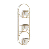 Gold And White Metal 10 Ounce Oval Wall Planter