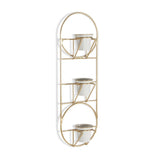 Gold And White Metal 10 Ounce Oval Wall Planter