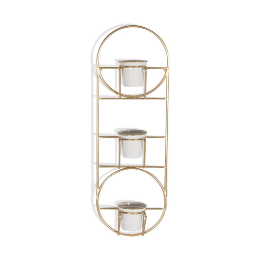 Gold And White Metal 10 Ounce Oval Wall Planter