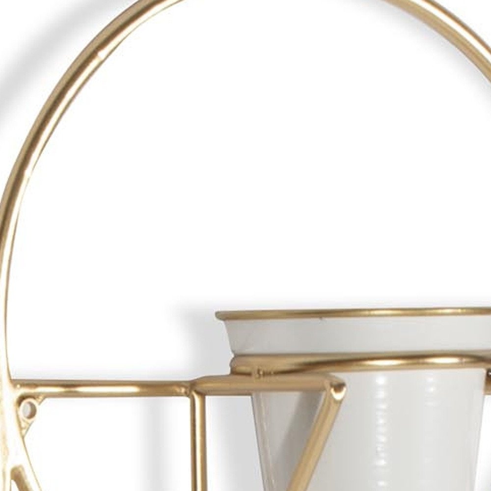 Gold And White Metal 10 Ounce Oval Wall Planter