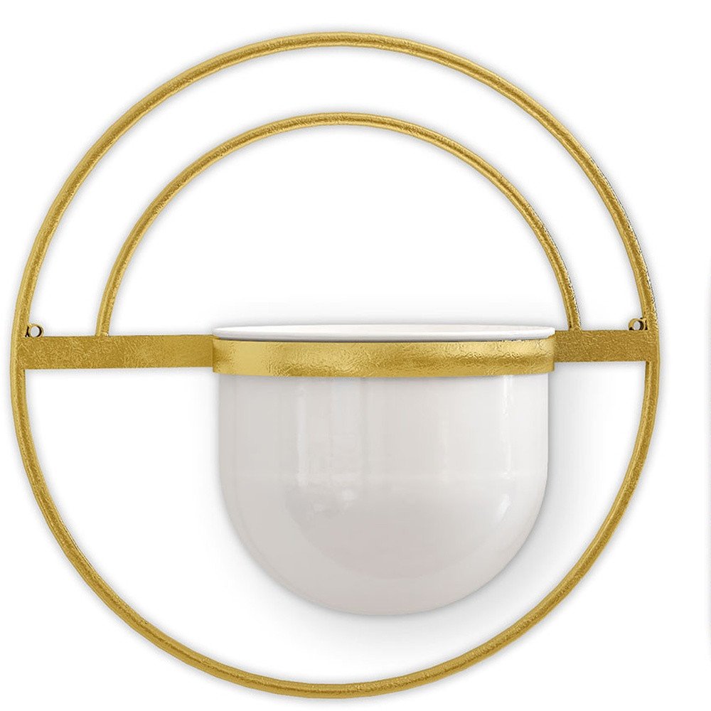 Set of Three Gold And White Metal 10 Ounce Wall Planters