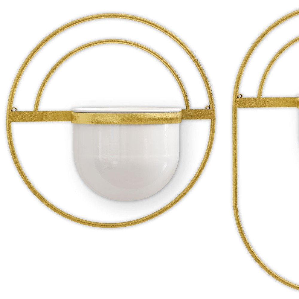 Set of Three Gold And White Metal 10 Ounce Wall Planters