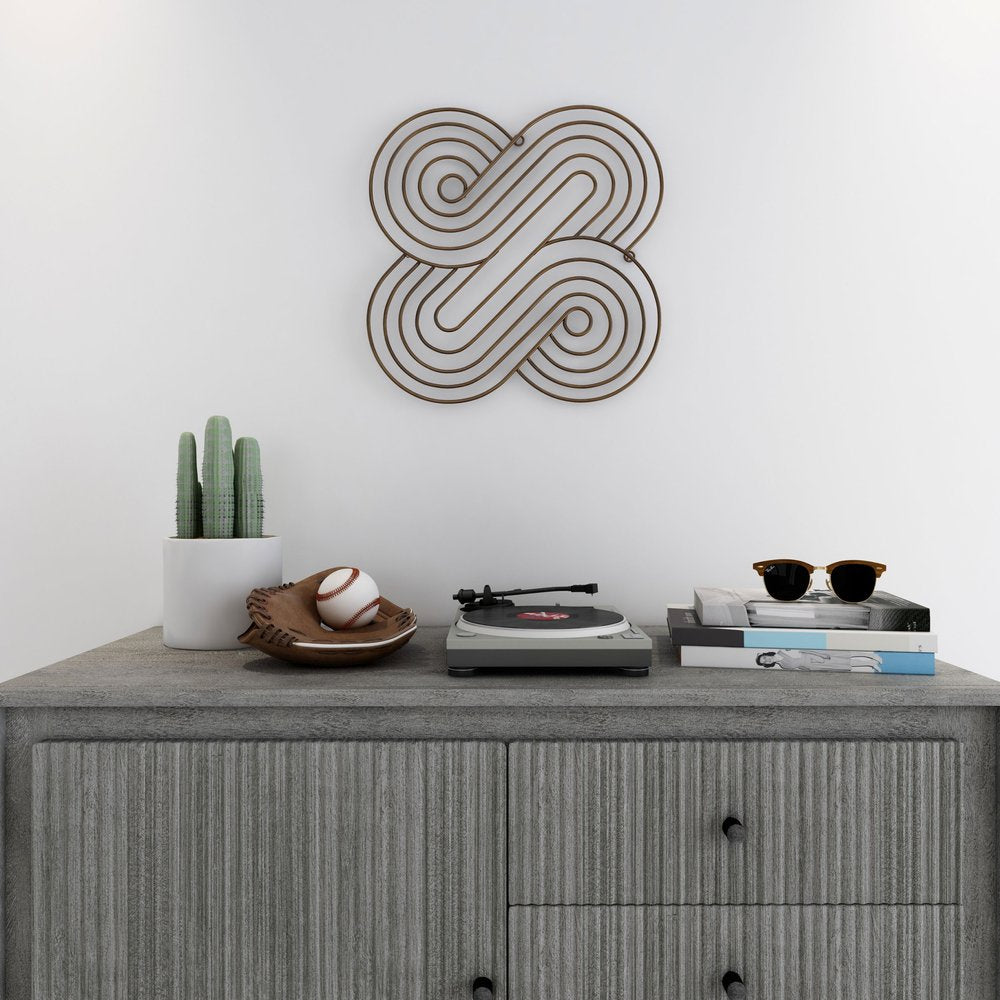 20" X 20" Bronze Metal Abstract Geometric Hanging Dimensional Sculpture