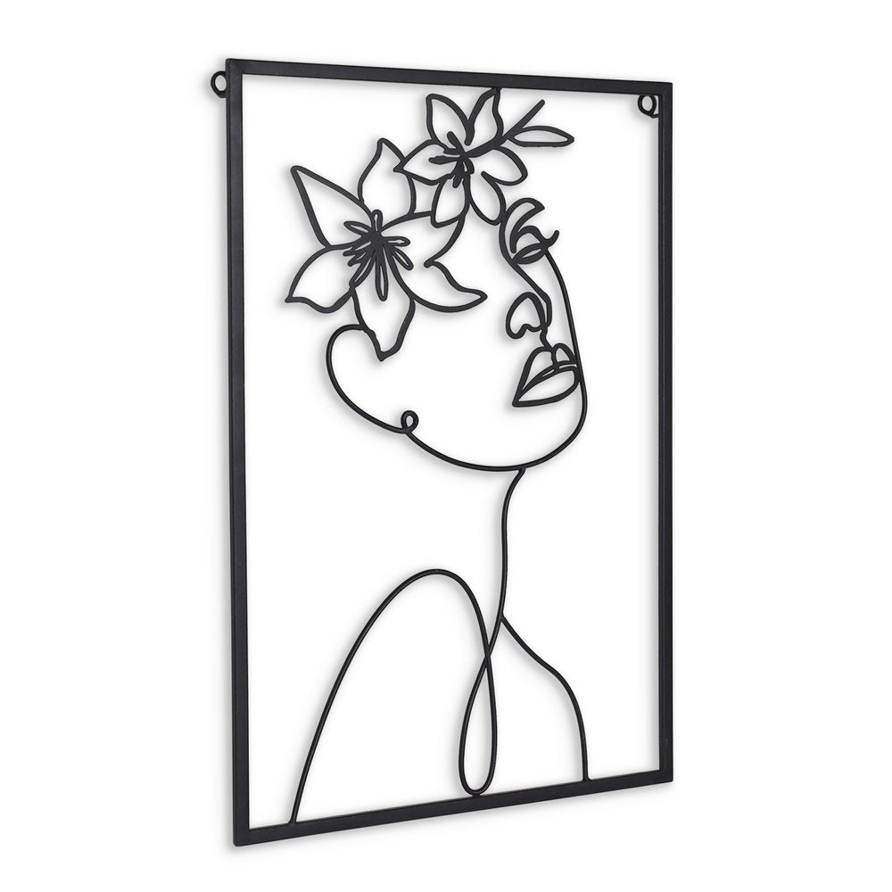 20" X 14" Black Metal Abstract Female Face Hanging Dimensional Sculpture