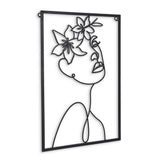 20" X 14" Black Metal Abstract Female Face Hanging Dimensional Sculpture