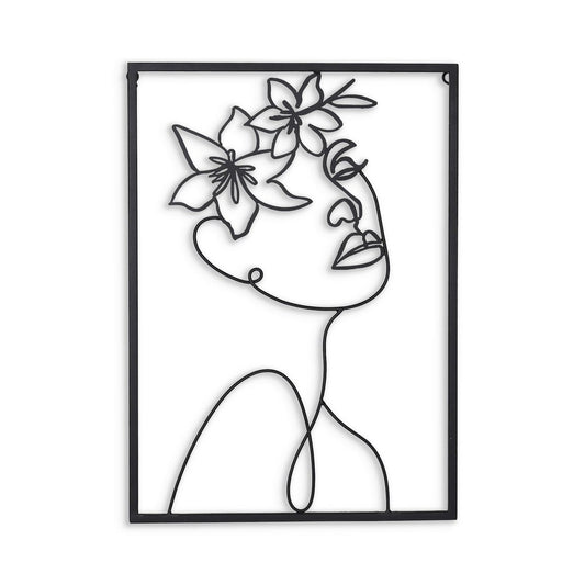 20" X 14" Black Metal Abstract Female Face Hanging Dimensional Sculpture