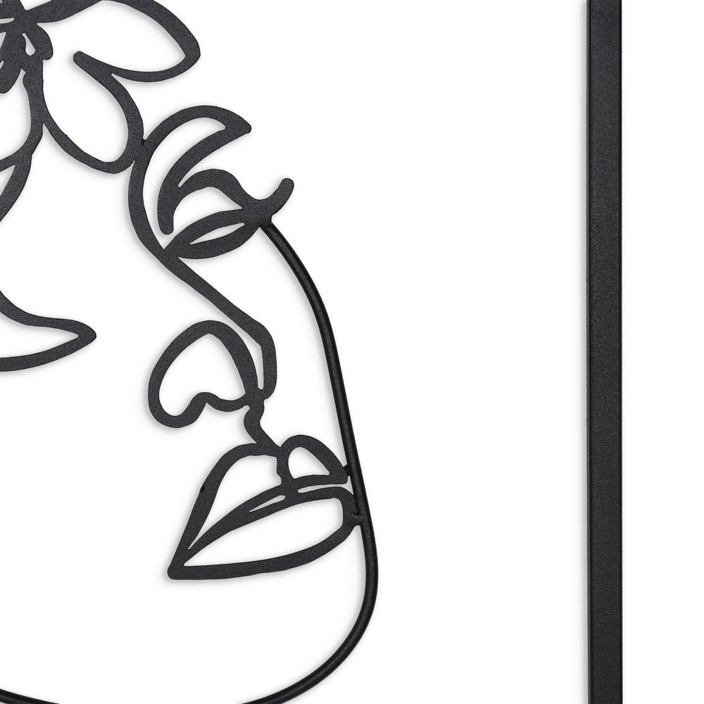 20" X 14" Black Metal Abstract Female Face Hanging Dimensional Sculpture