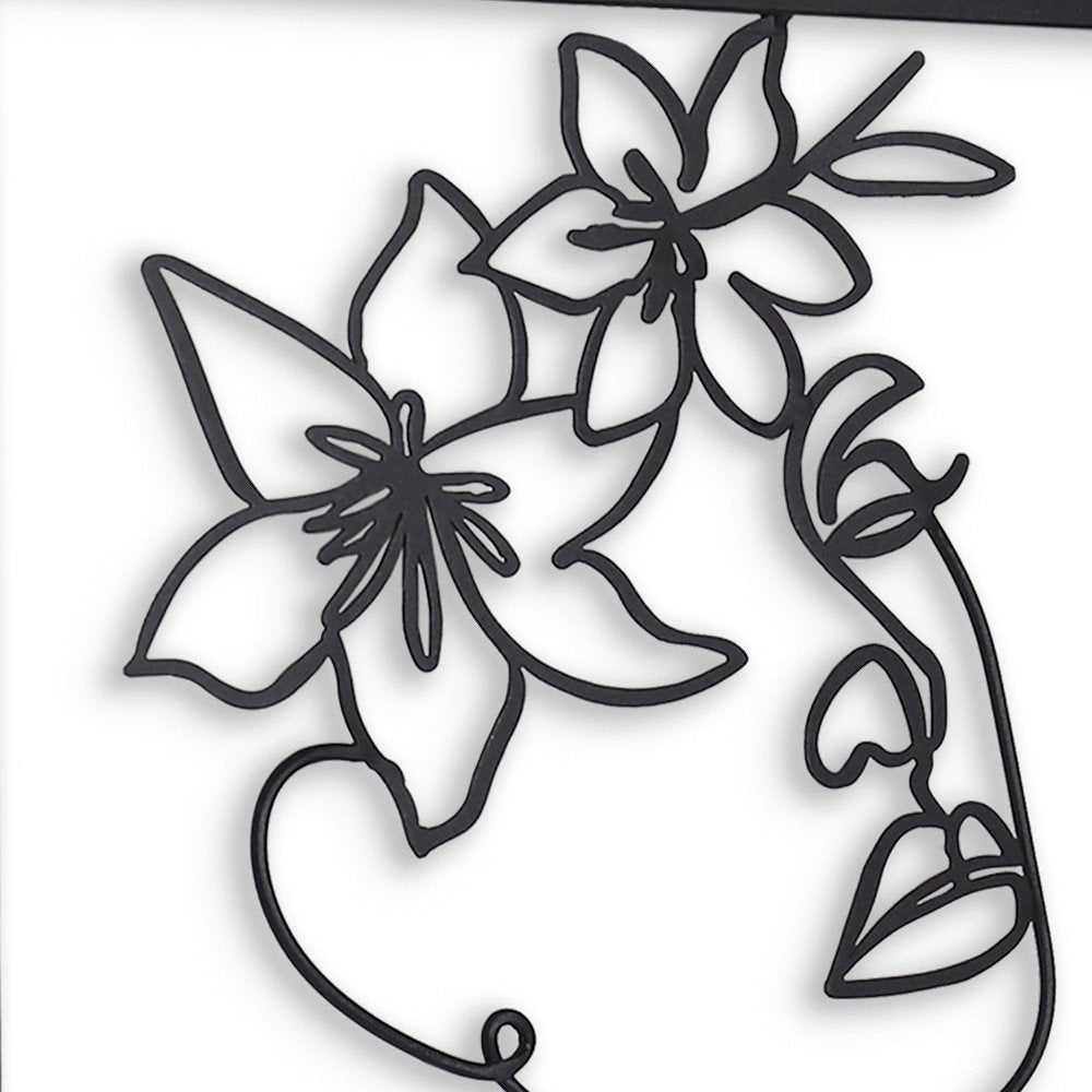 20" X 14" Black Metal Abstract Female Face Hanging Dimensional Sculpture