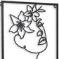 20" X 14" Black Metal Abstract Female Face Hanging Dimensional Sculpture