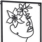 20" X 14" Black Metal Abstract Female Face Hanging Dimensional Sculpture