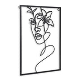 20" X 14" Black Metal Abstract Female Face Hanging Dimensional Sculpture