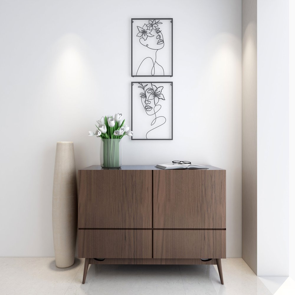 20" X 14" Black Metal Abstract Female Face Hanging Dimensional Sculpture