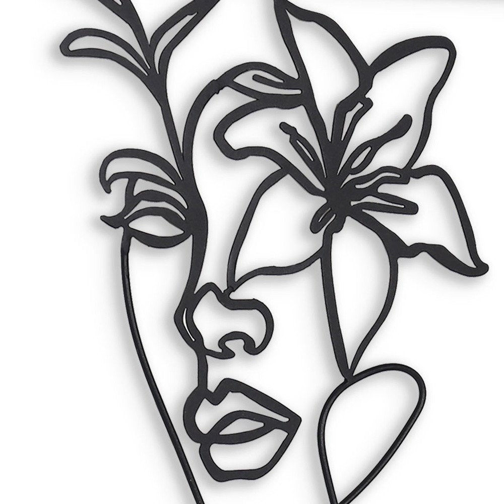 20" X 14" Black Metal Abstract Female Face Hanging Dimensional Sculpture