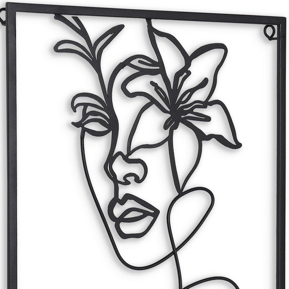 20" X 14" Black Metal Abstract Female Face Hanging Dimensional Sculpture