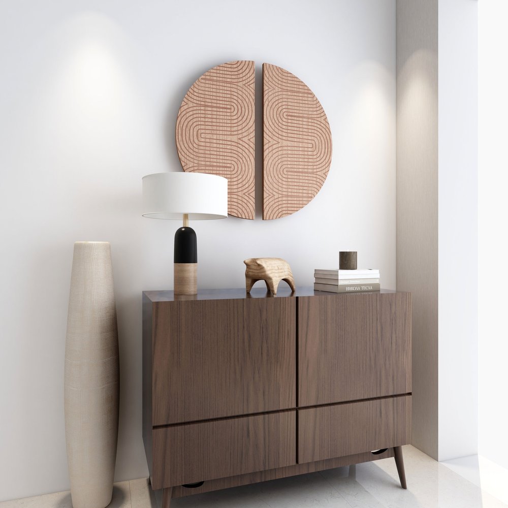 Set of Two Brown Wood Hanging Dimensional Sculpture