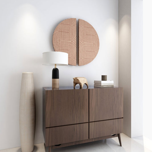 Set of Two Brown Wood Hanging Dimensional Sculpture