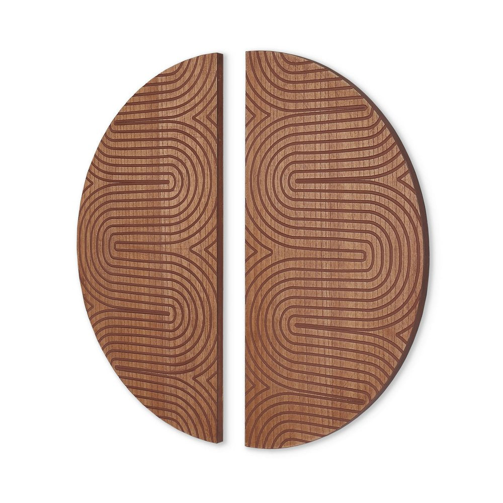 Set of Two Brown Wood Hanging Dimensional Sculpture