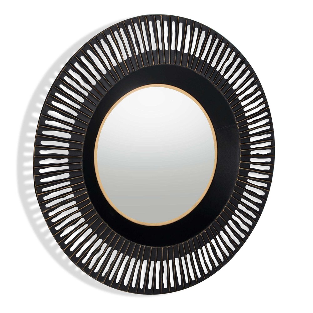 36" Black Metal Round Pierced Accent Mirror