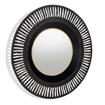 36" Black Metal Round Pierced Accent Mirror