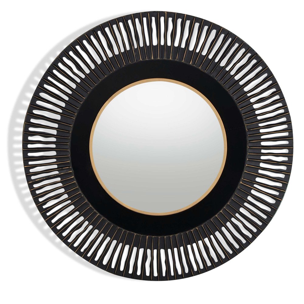 36" Black Metal Round Pierced Accent Mirror