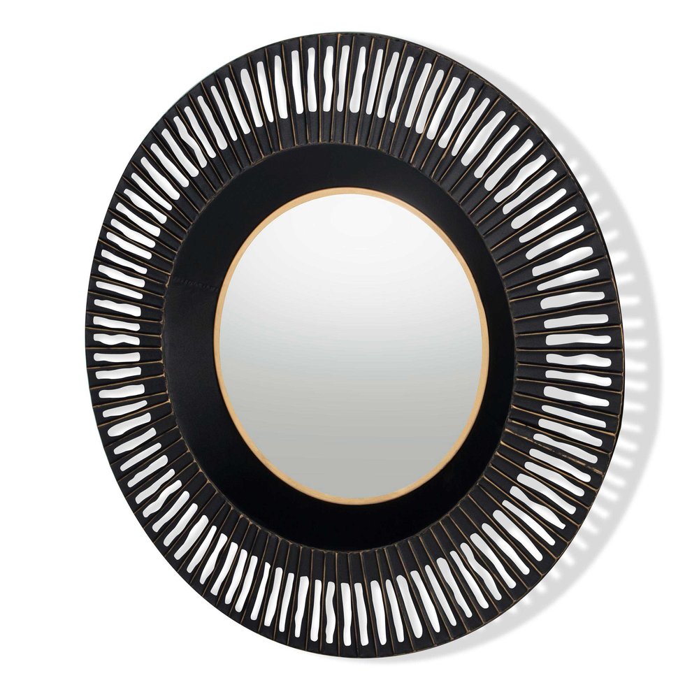 36" Black Metal Round Pierced Accent Mirror