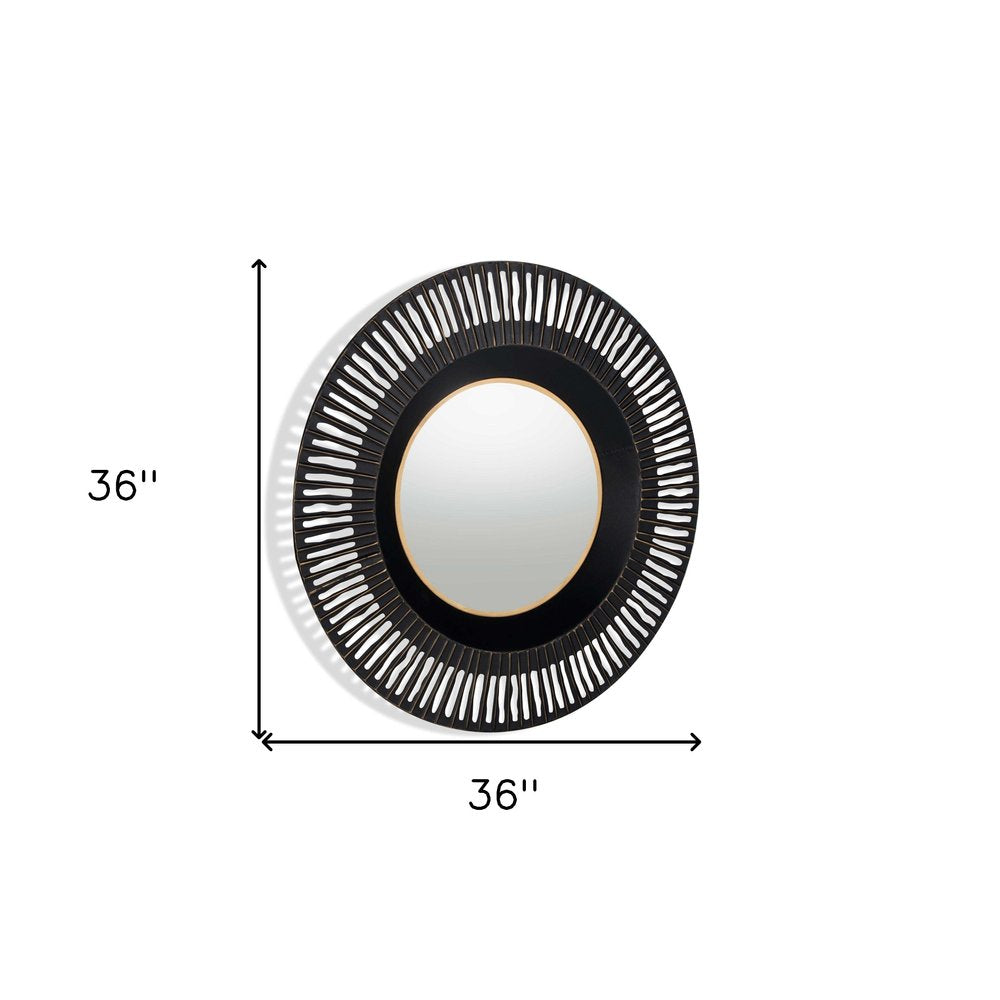 36" Black Metal Round Pierced Accent Mirror