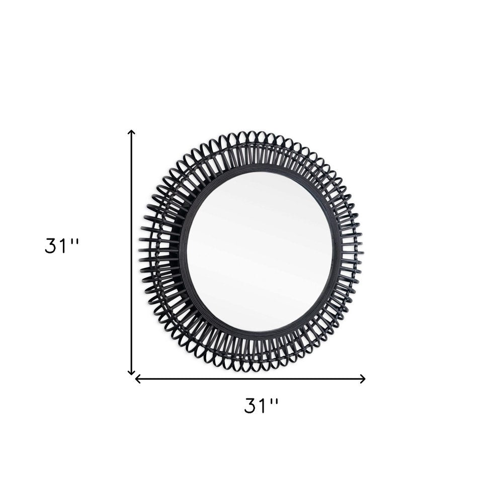31" Black Bamboo Pierced Round Accent Mirror