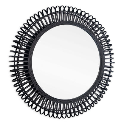 31" Black Bamboo Pierced Round Accent Mirror