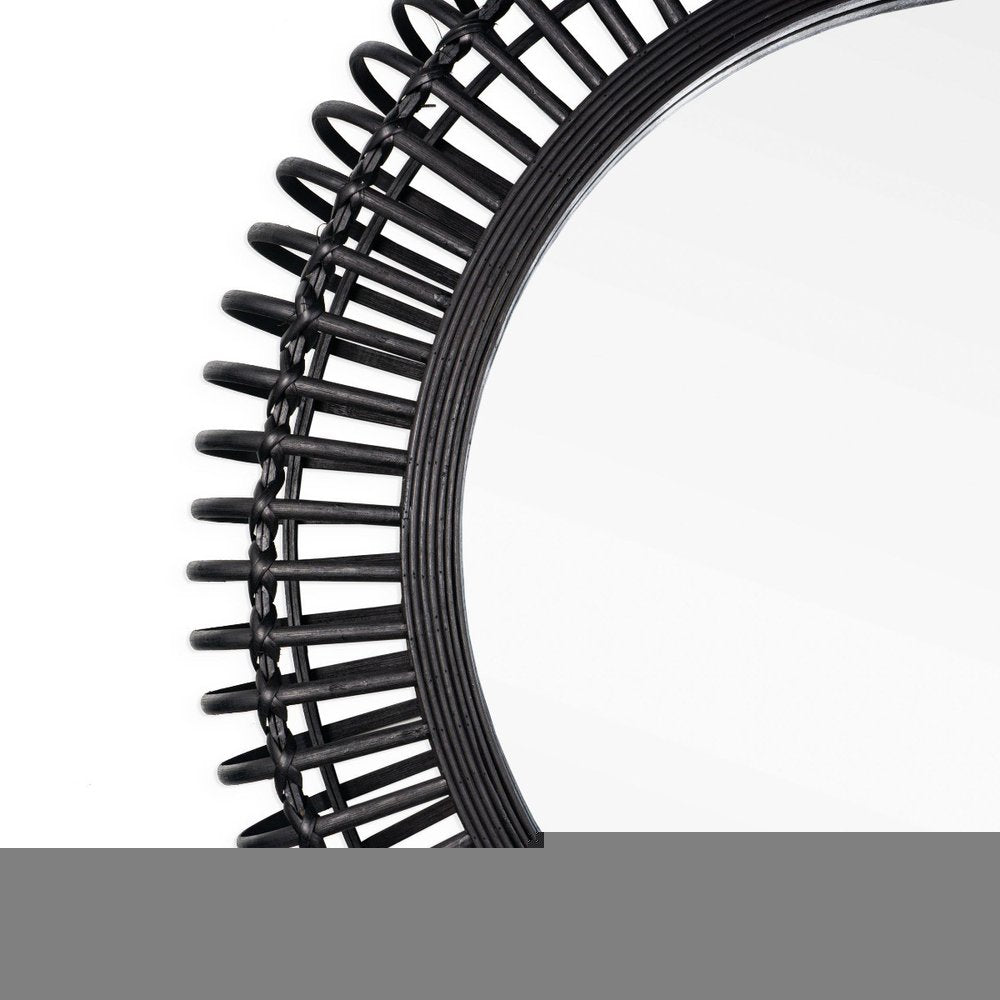 31" Black Bamboo Pierced Round Accent Mirror